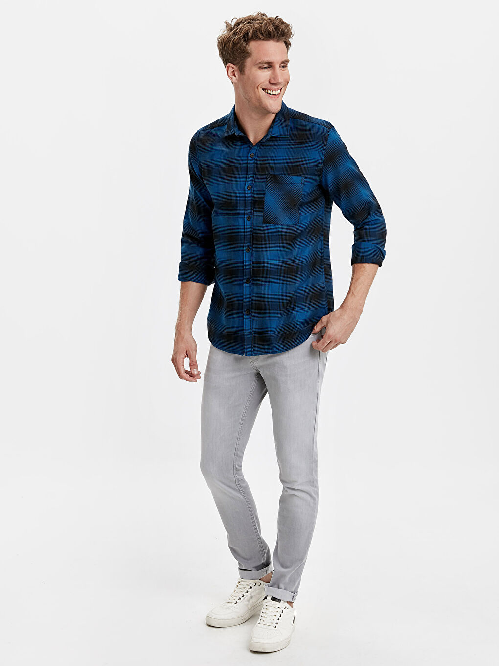 PLAVA Karirana  košulja Muškarac-2