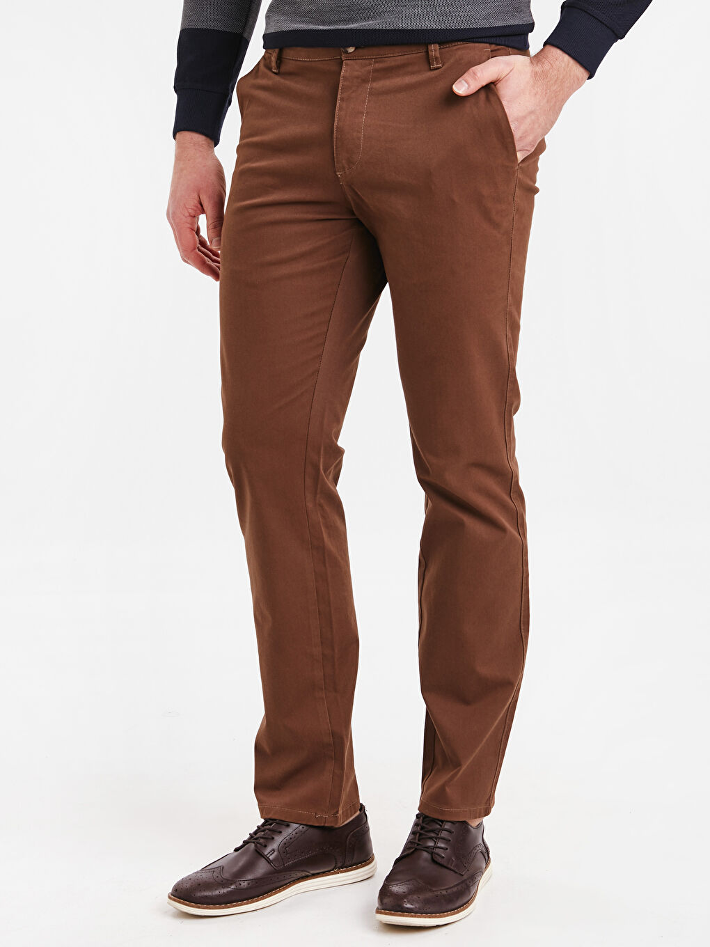 Kahverengi Düz Erkek Chino Pantolon-1