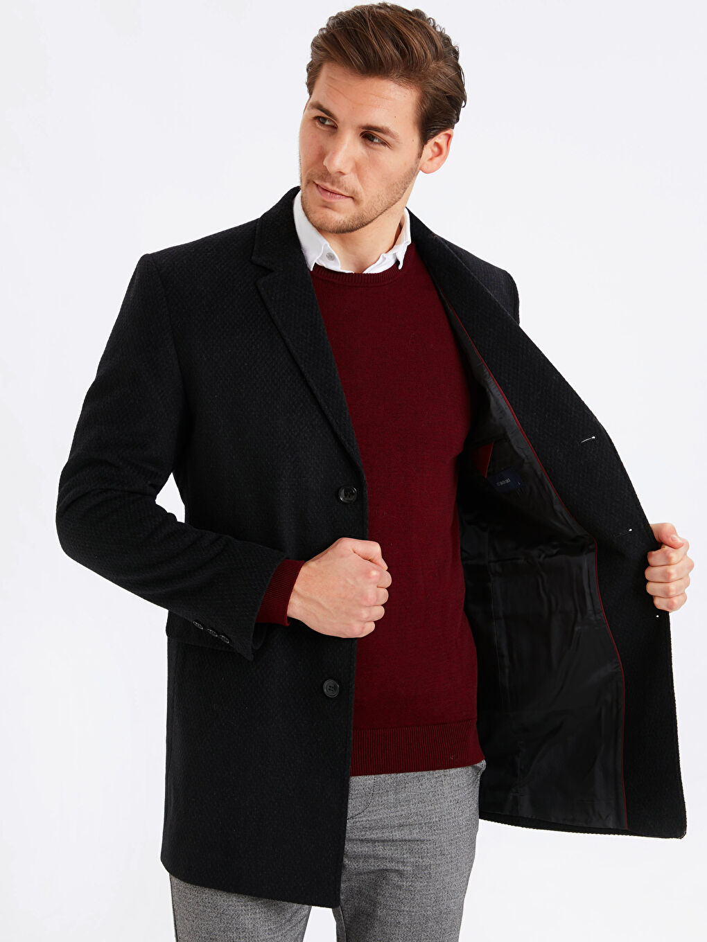 CRNA Kaput od mešavine vune Muškarac-1