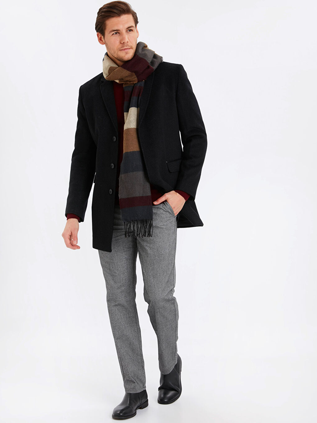 CRNA Kaput od mešavine vune Muškarac-3