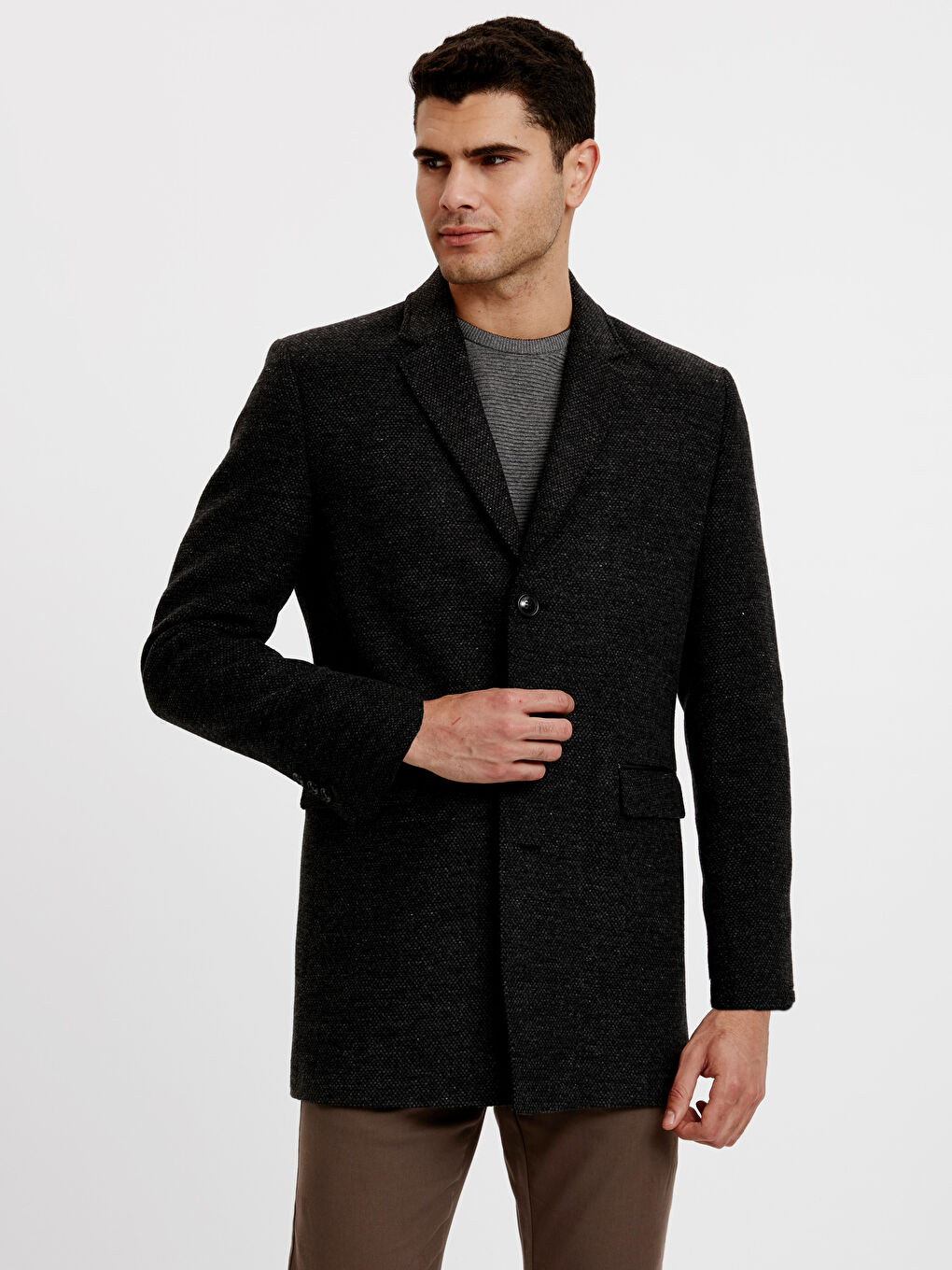 LCWAIKIKI Classic Man ANTHRACITE Wool Blended Overcoat -8W1378Z8-EWM