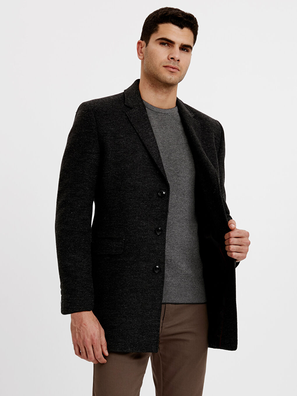 LCWAIKIKI Classic Man ANTHRACITE Wool Blended Overcoat -8W1378Z8-EWM