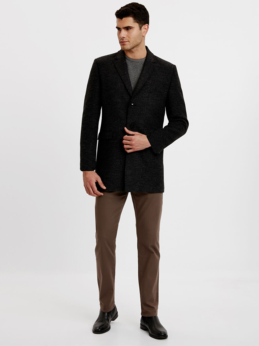 LCWAIKIKI Classic Man ANTHRACITE Wool Blended Overcoat -8W1378Z8-EWM