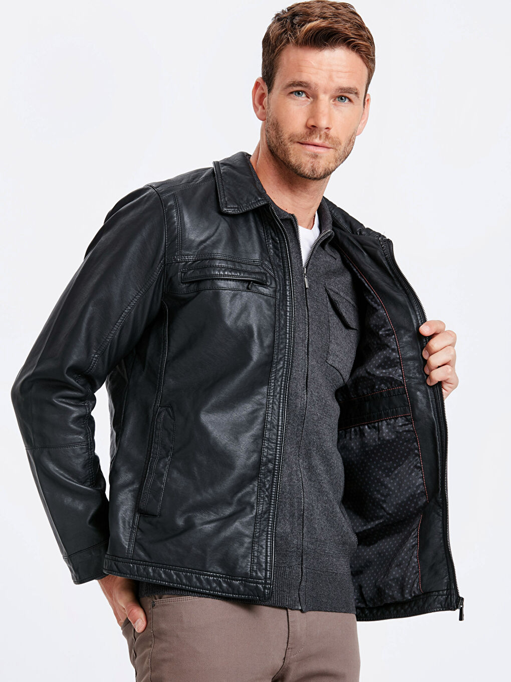 Yeni Siyah Deri Görünümlü Mont-1