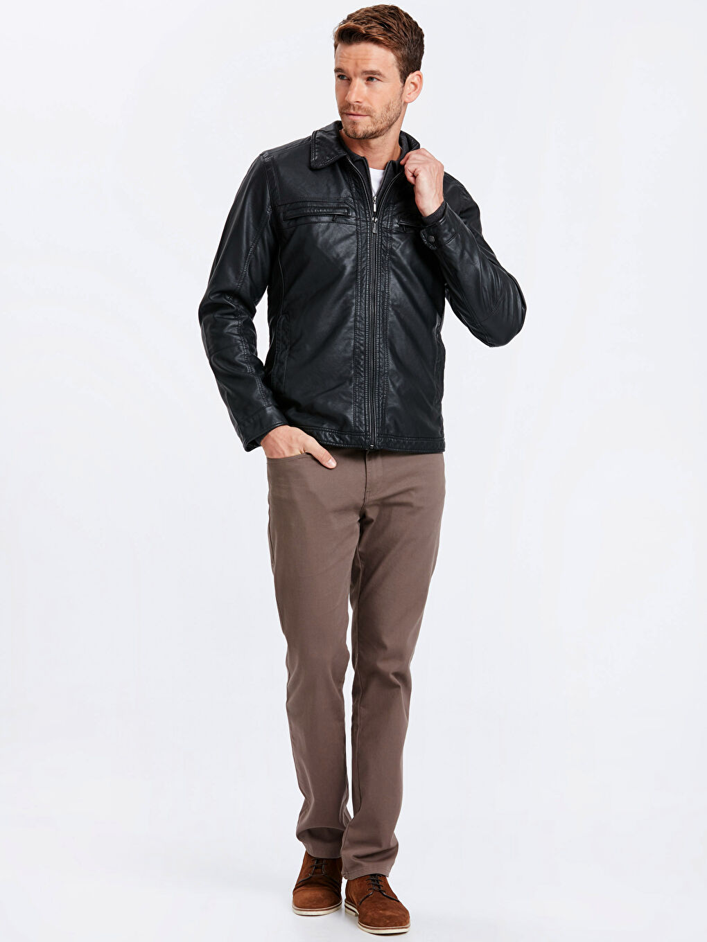 Yeni Siyah Deri Görünümlü Mont-3