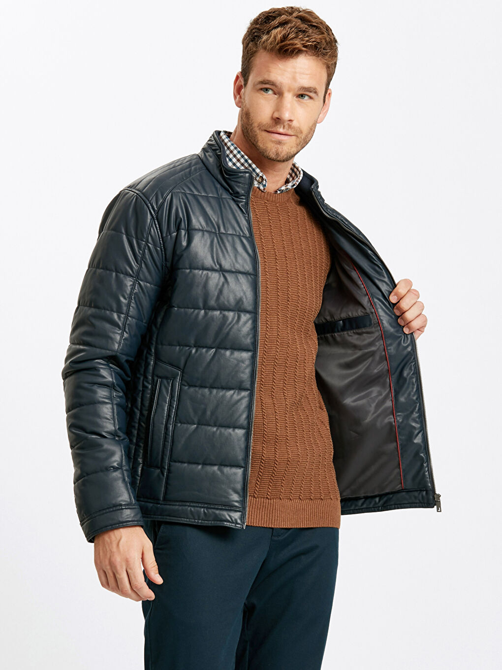 Man NAVY Faux Leather Coat-1