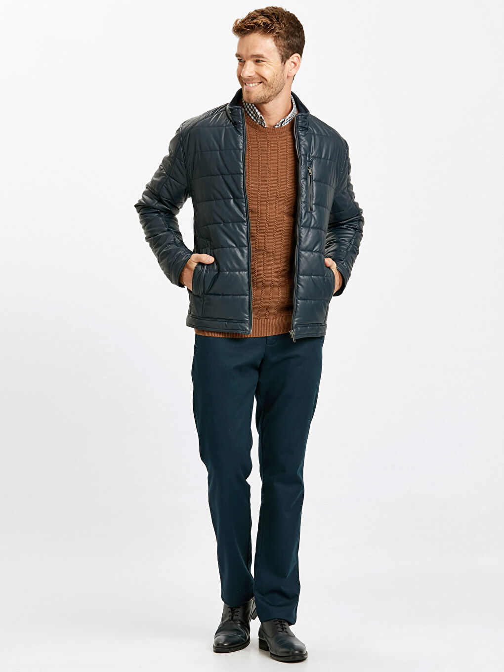 Man NAVY Faux Leather Coat-3