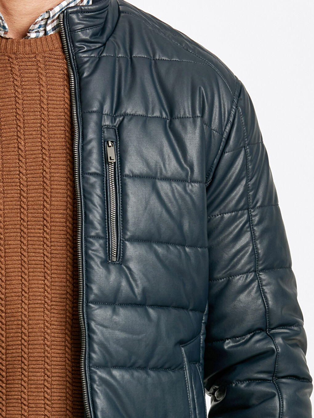 Man NAVY Faux Leather Coat-4