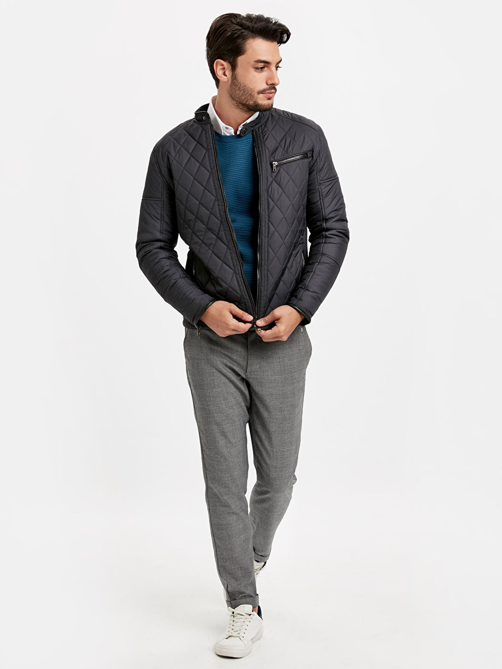 Lacivert Koyu Lacıvert Şişme Mont-3