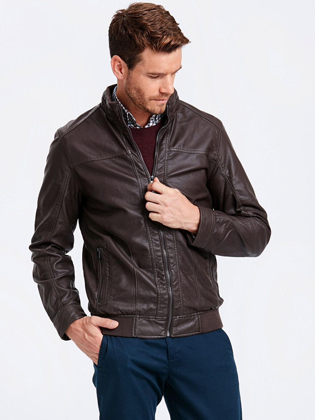 Man BROWN Faux Leather Coat