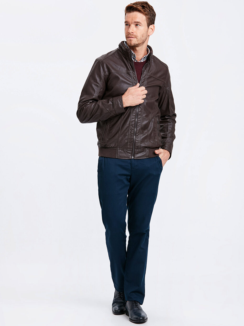 Man BROWN Faux Leather Coat-3