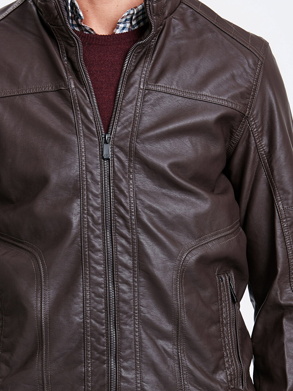Man BROWN Faux Leather Coat-4
