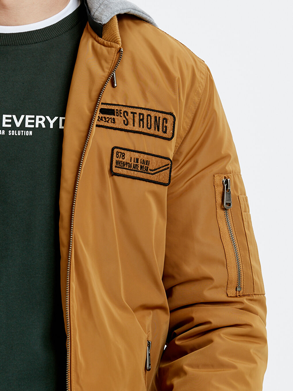 Kahverengi Standart Kalıp Kapüşonlu Erkek Yağmurluk-5