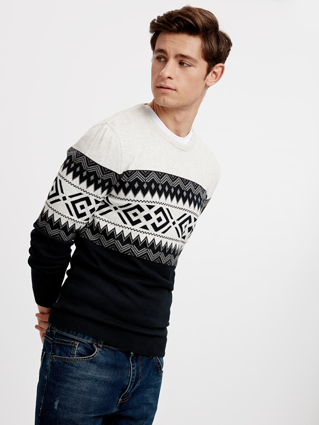 Crew Neck Long Sleeve Men's Tricot Sweater
