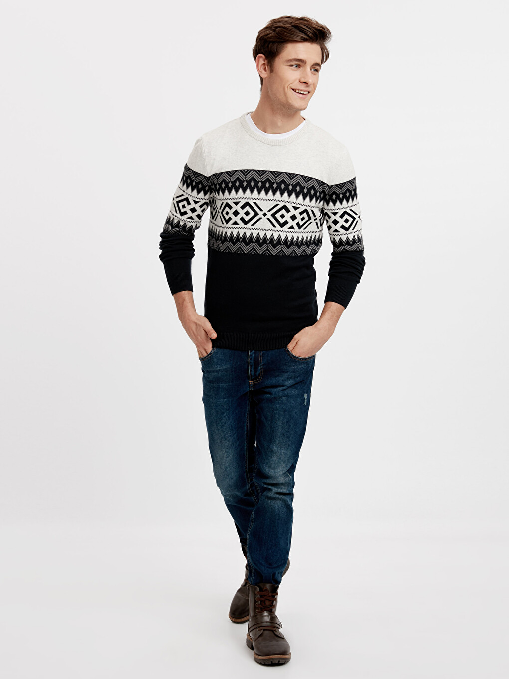 Crew Neck Long Sleeve Men's Tricot Sweater-2