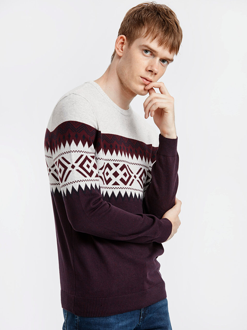 Džemper od trikotaže s okruglim izrezom i dugim rukavima za muškarce