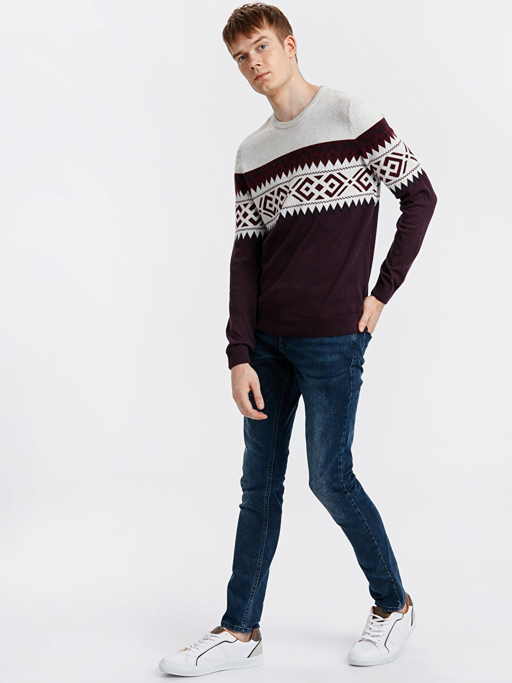 Džemper od trikotaže s okruglim izrezom i dugim rukavima za muškarce-2