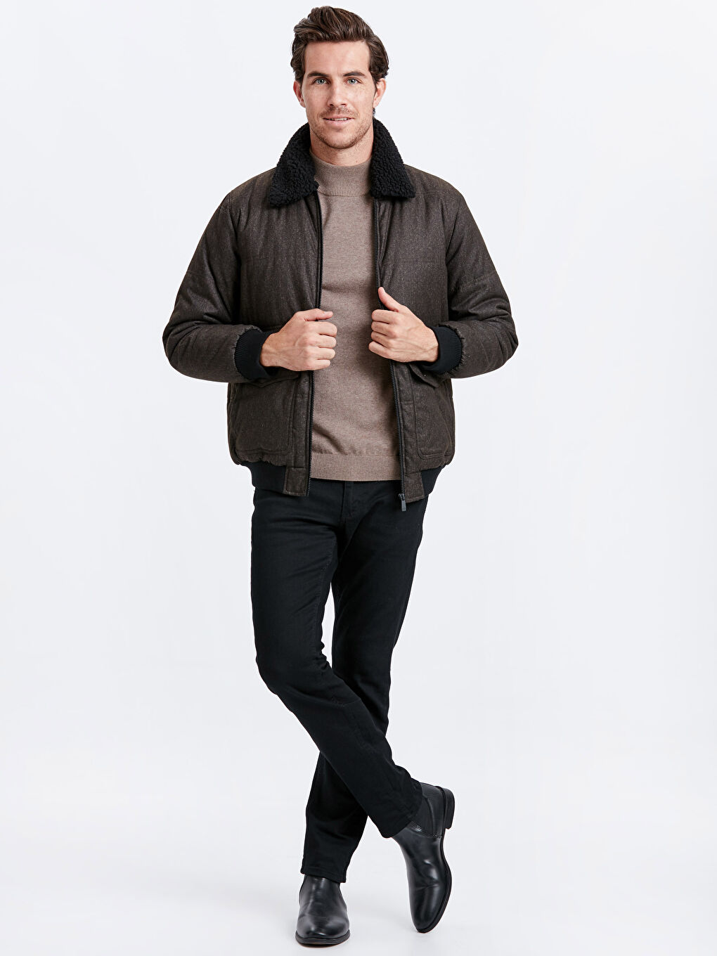 Açık Kahverengi Melanj Şişme Mont-4