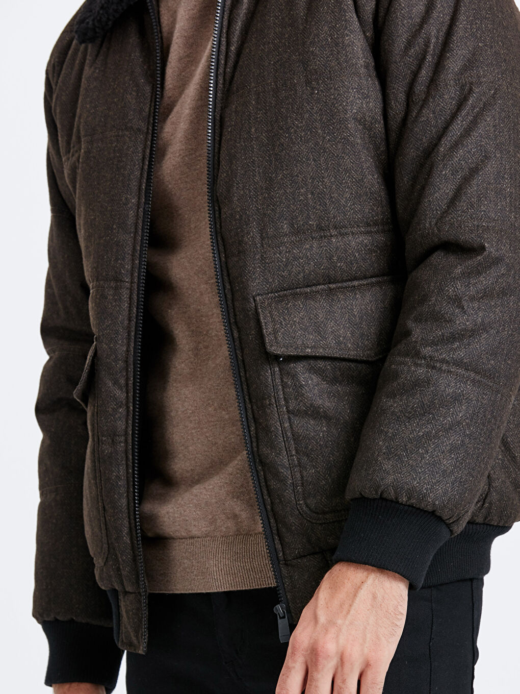 Açık Kahverengi Melanj Şişme Mont-6