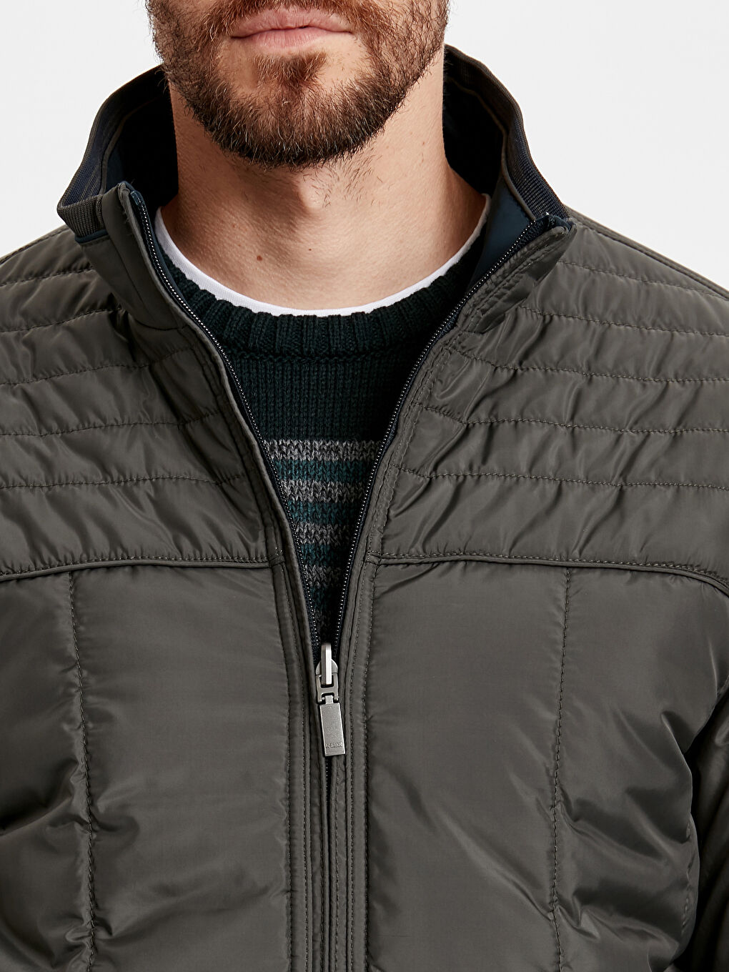 İndigo Standart Kalıp Dik Yaka Erkek Çift Taraflı Mont-5