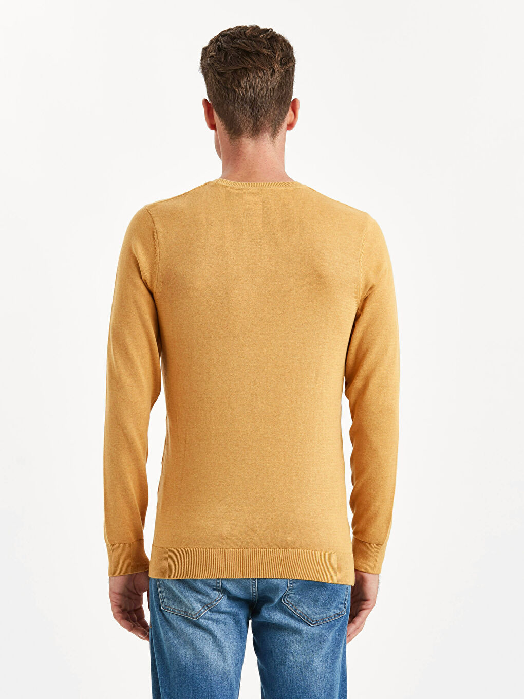 كنزة صوفية تريكو برقبة دائرية وكم طويل للرجال-1