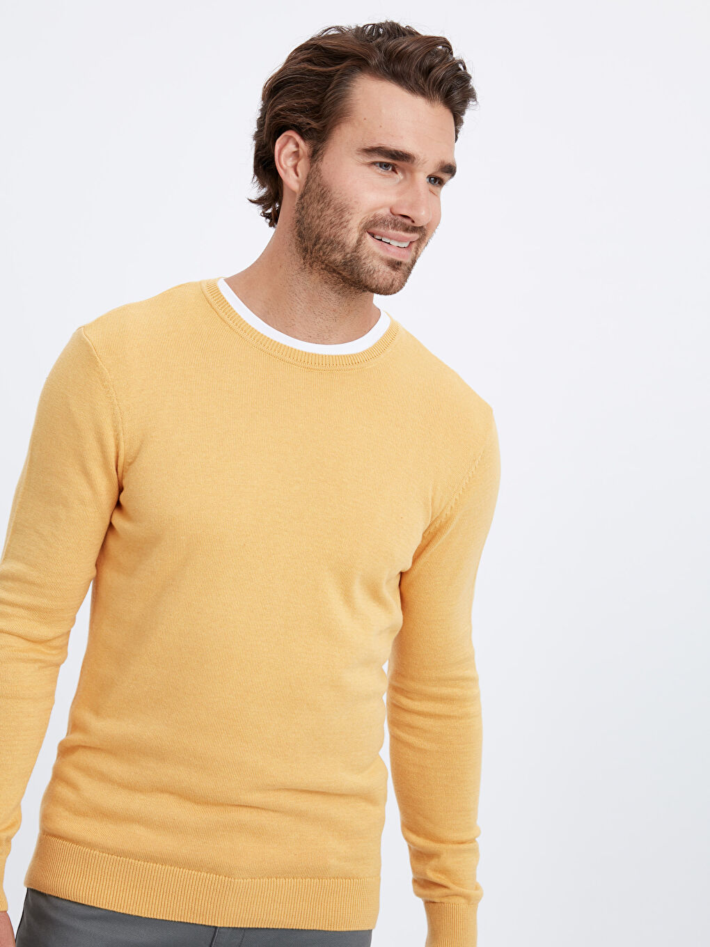 Sarı Bisiklet Yaka Erkek Triko Kazak