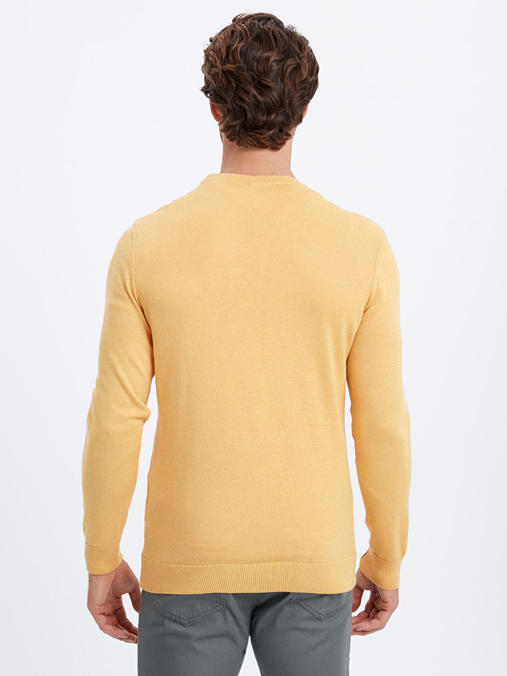 Sarı Bisiklet Yaka Erkek Triko Kazak-1