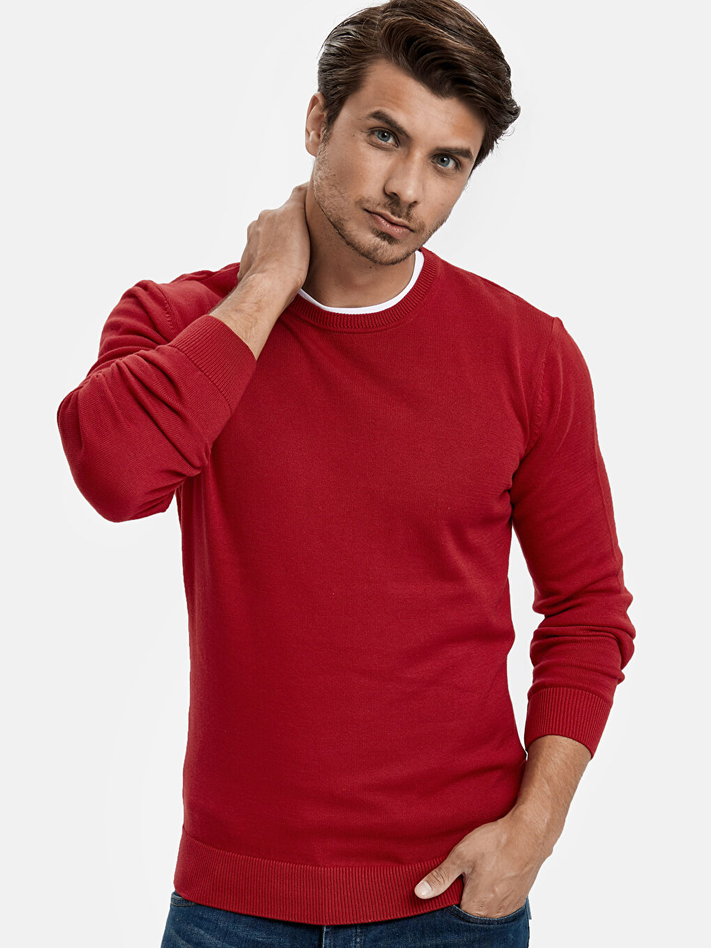 Kırmızı Bisiklet Yaka Erkek Triko Kazak