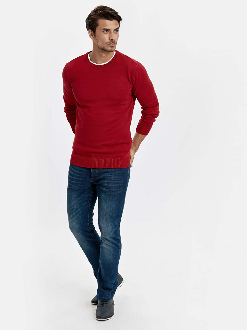 Kırmızı Bisiklet Yaka Erkek Triko Kazak-2