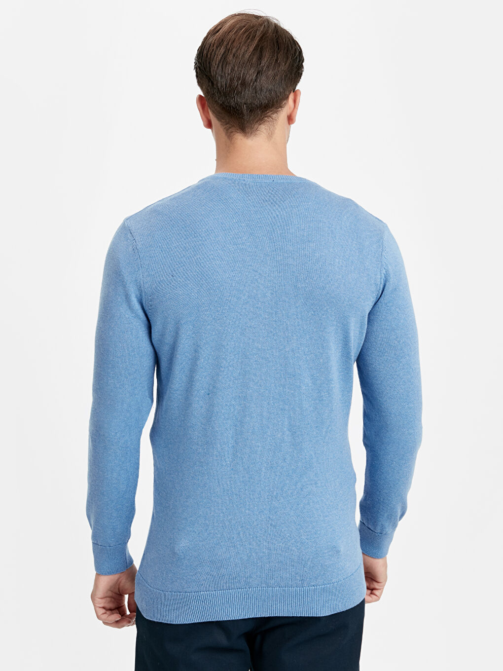 Mavi V Yaka Erkek Triko Kazak-1