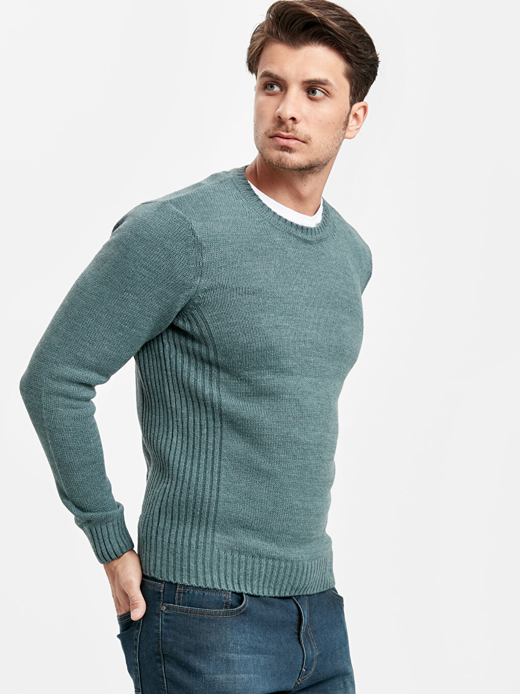 Yeşil Bisiklet Yaka Erkek Kazak