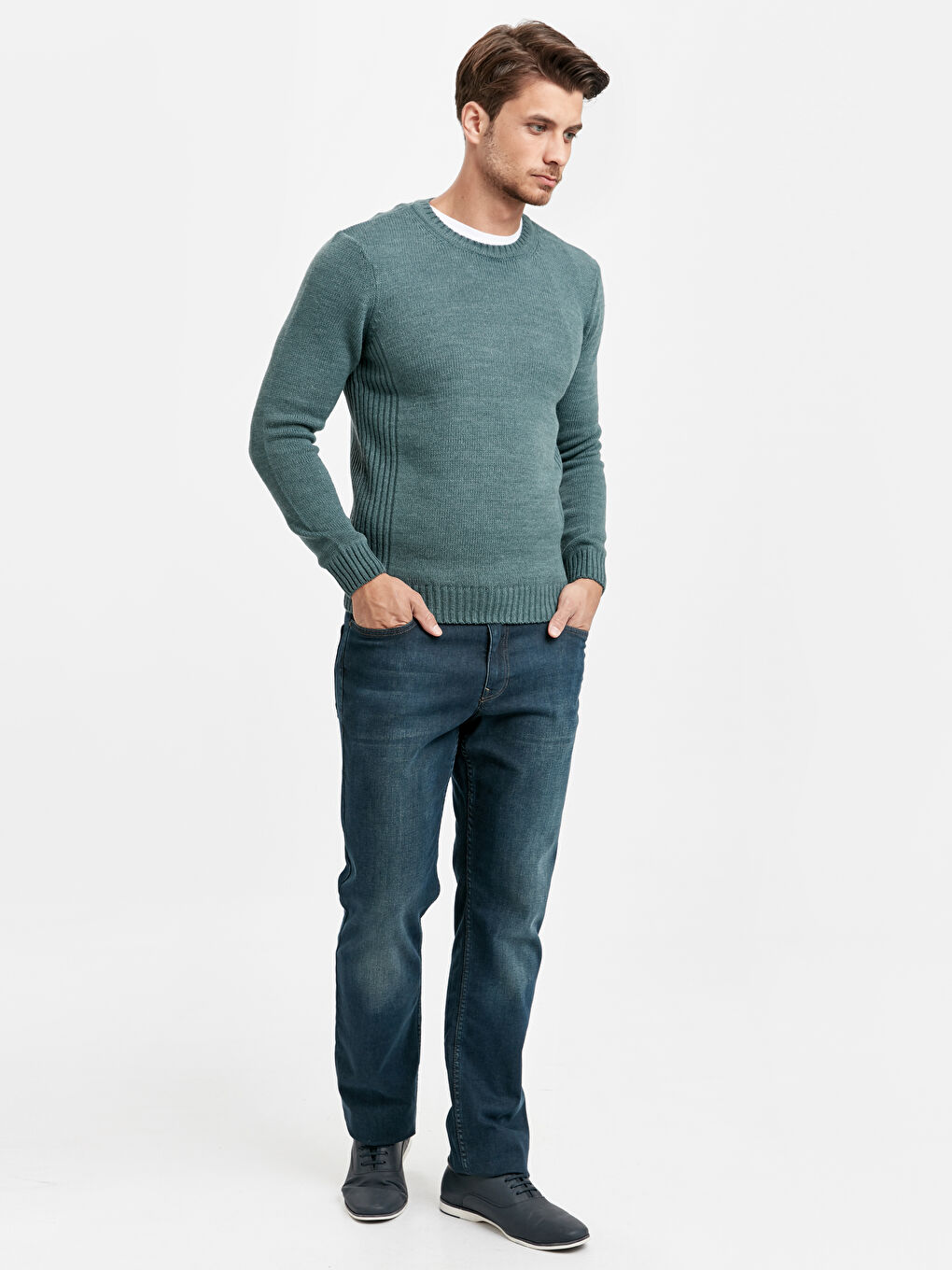 Yeşil Bisiklet Yaka Erkek Kazak-2