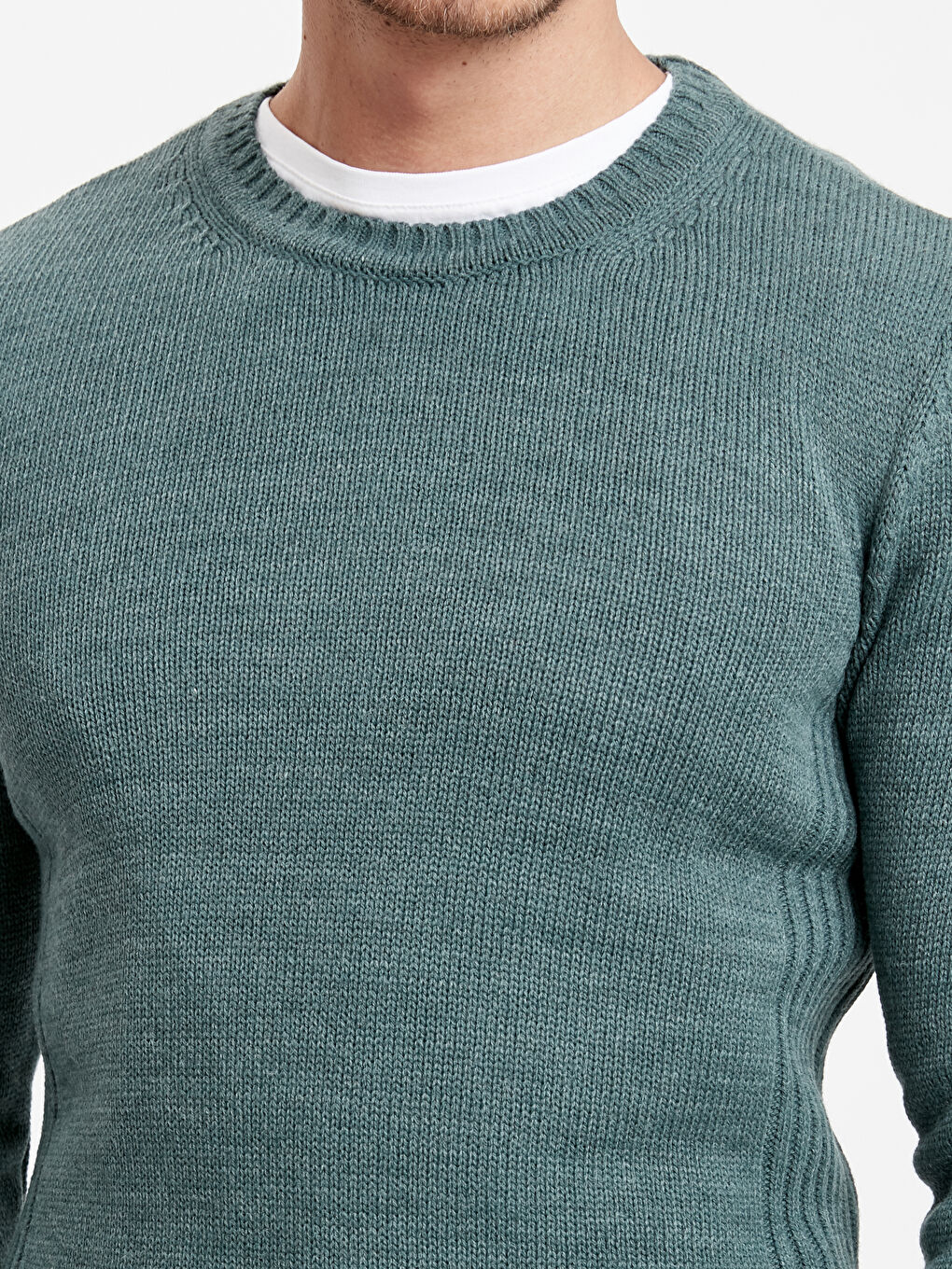 Yeşil Bisiklet Yaka Erkek Kazak-3