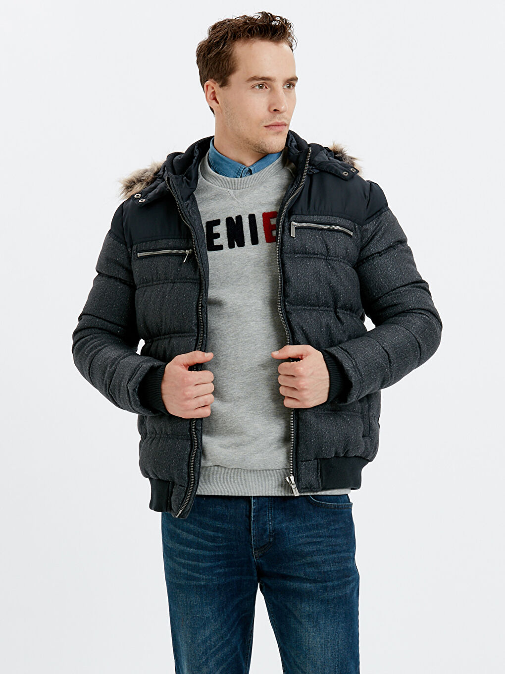 Antrasit Erkek Şişme Mont