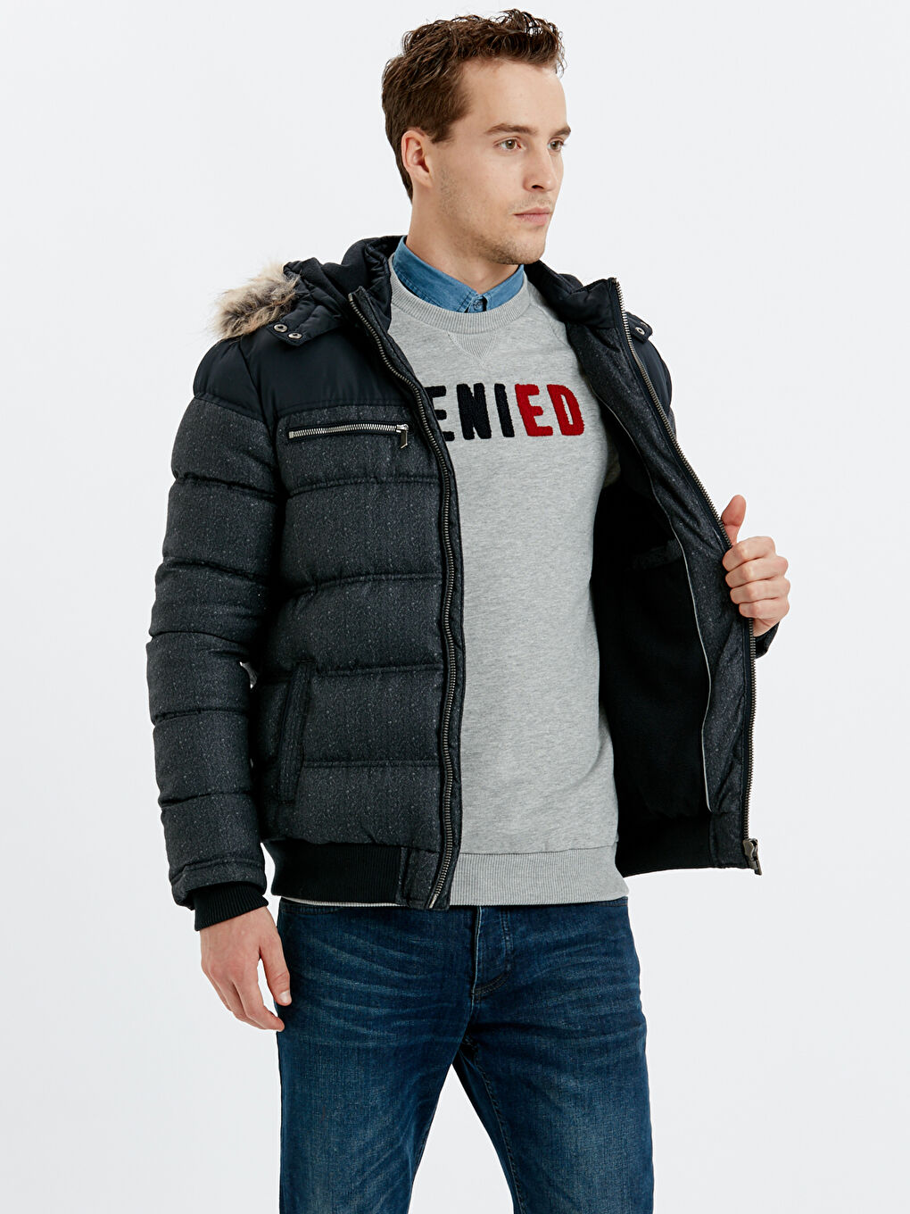 Antrasit Erkek Şişme Mont-1