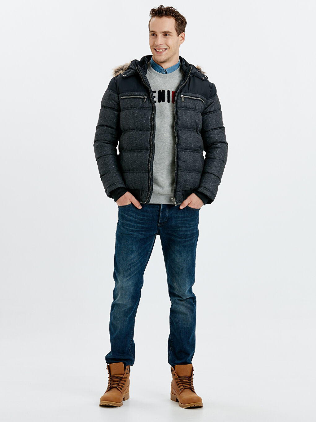 Antrasit Erkek Şişme Mont-4