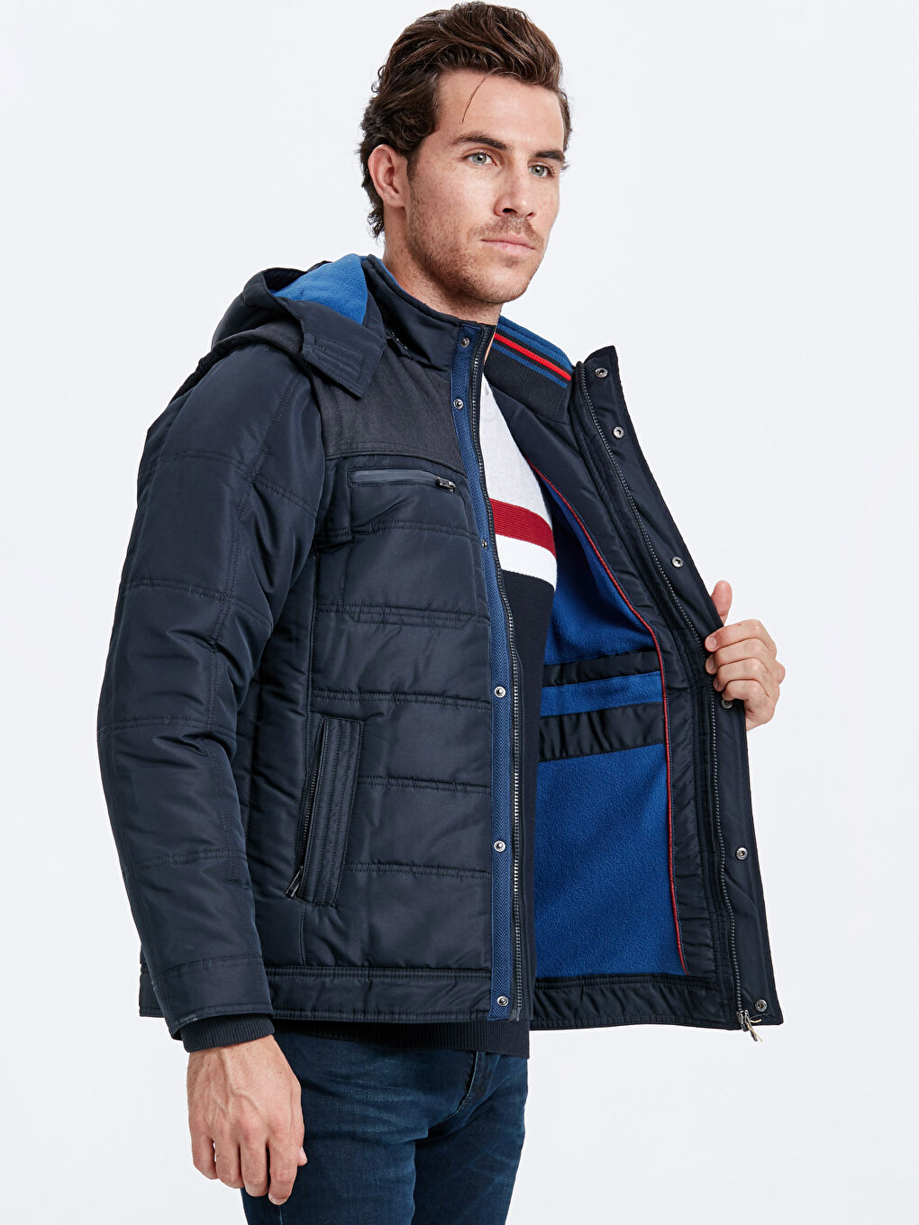 Mann DUNKELBLAU Steppmantel-1