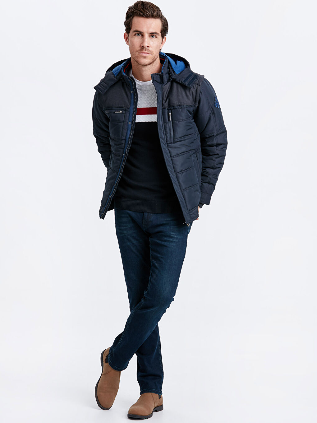 Mann DUNKELBLAU Steppmantel-4