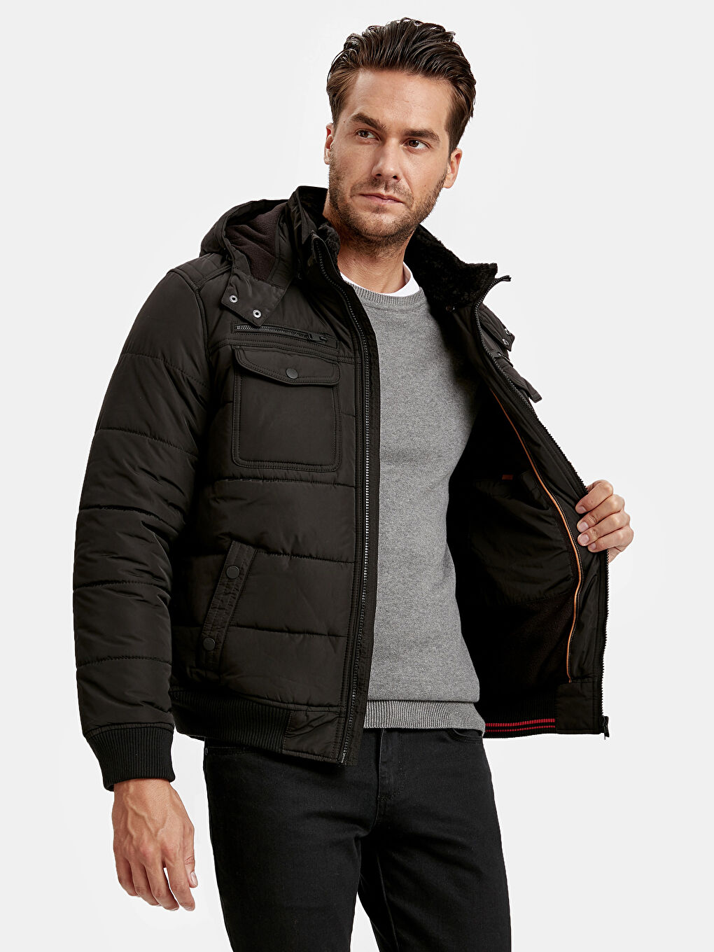 Standard Fit Funnel Neck Men's Puffer Coat-1