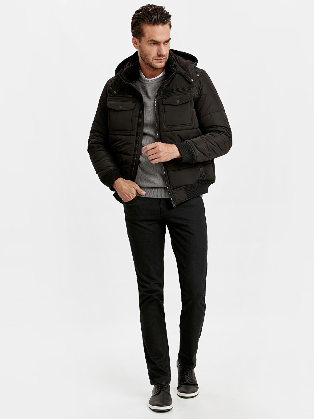 Standard Fit Funnel Neck Men's Puffer Coat-4