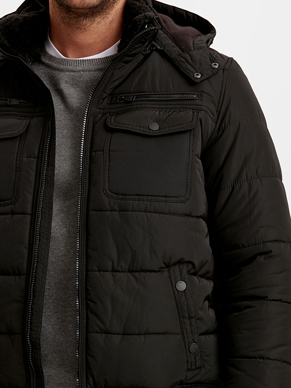 Standard Fit Funnel Neck Men's Puffer Coat-5