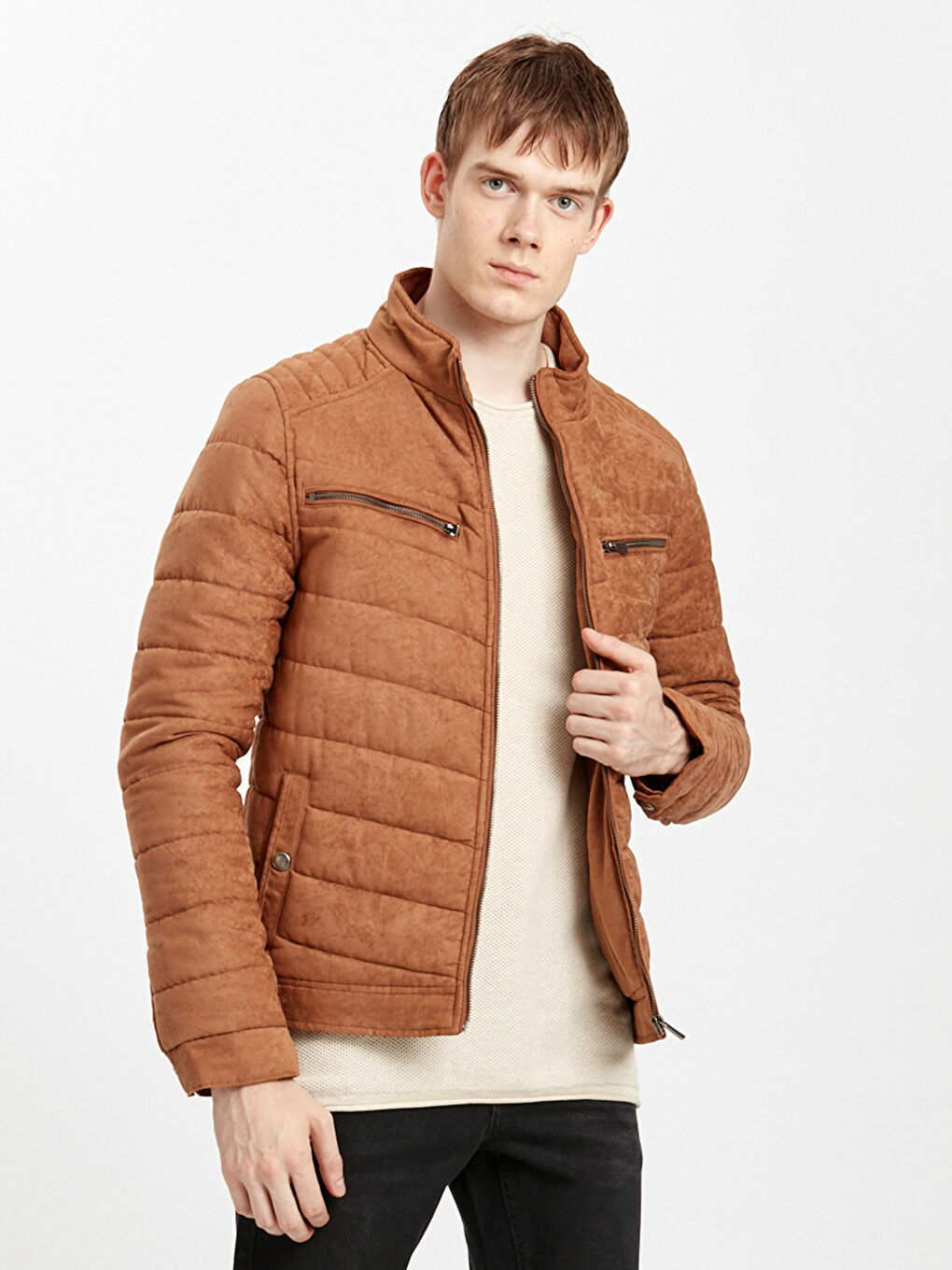 Kahverengi Deri Görünümlü Mont