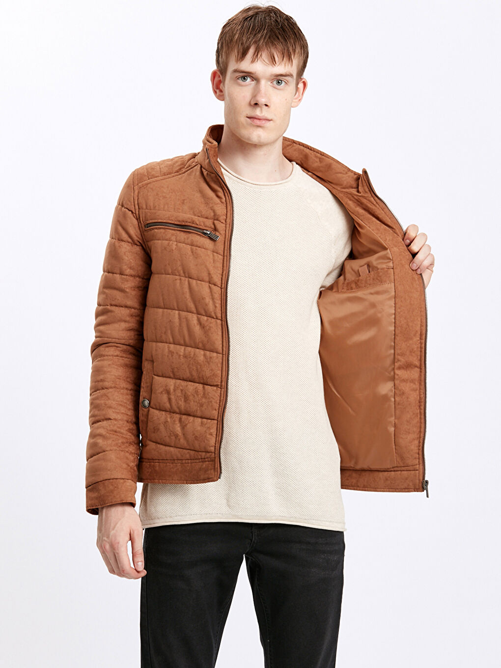 Kahverengi Deri Görünümlü Mont-1