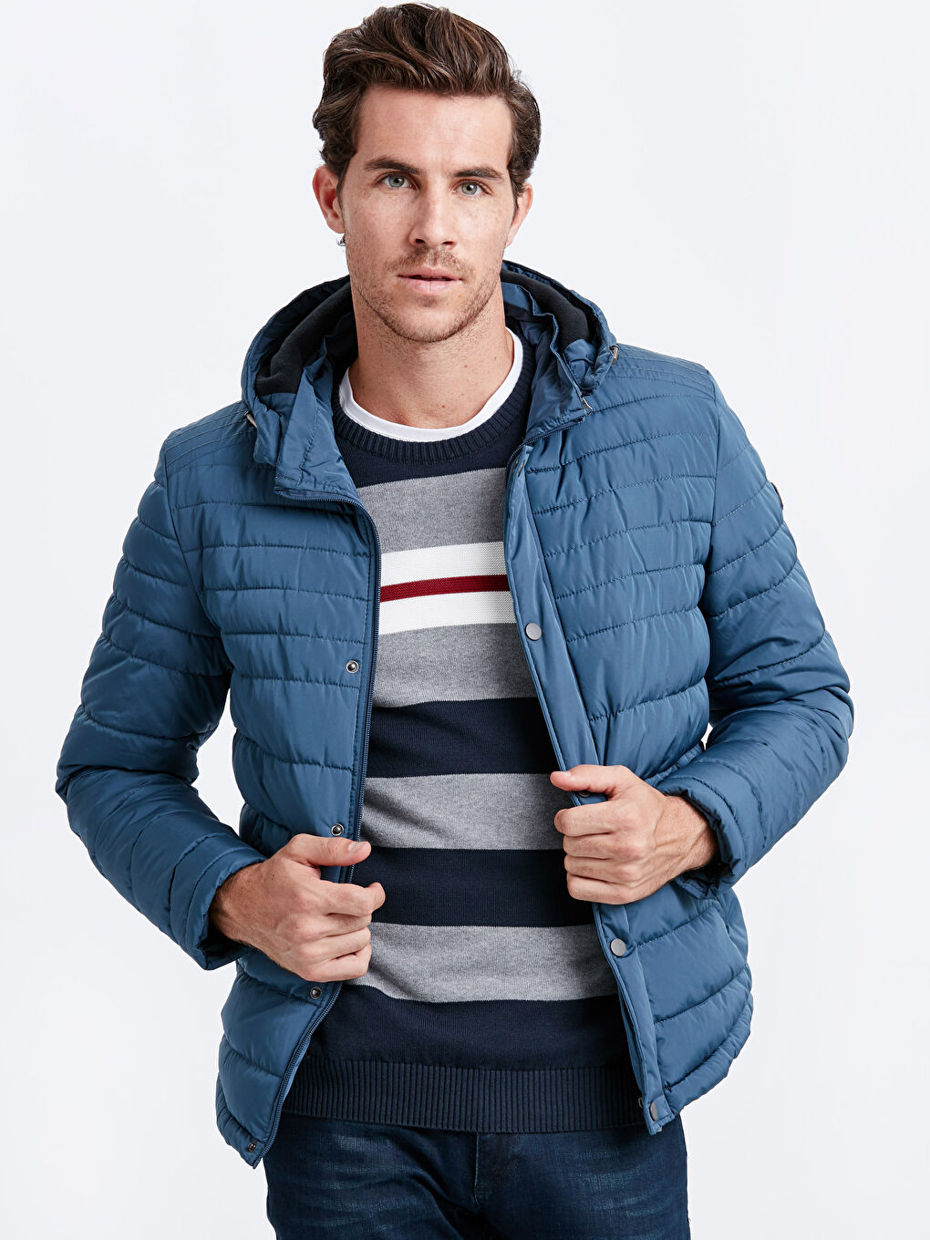 İndigo Standart Kalıp Dik Yaka Erkek Şişme Mont