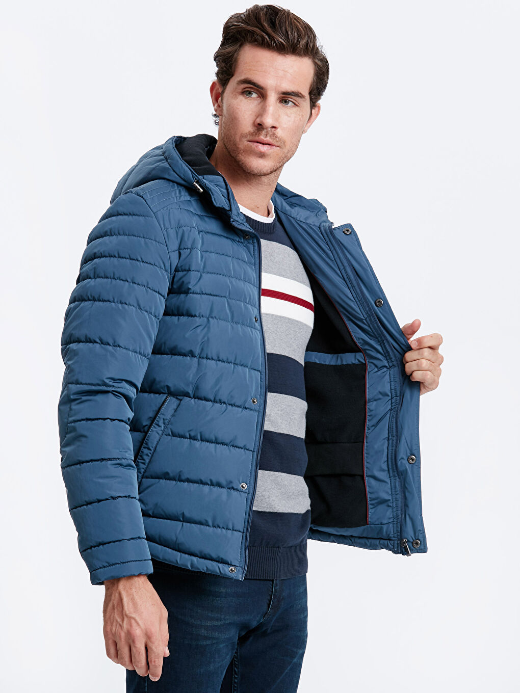 İndigo Standart Kalıp Dik Yaka Erkek Şişme Mont-1