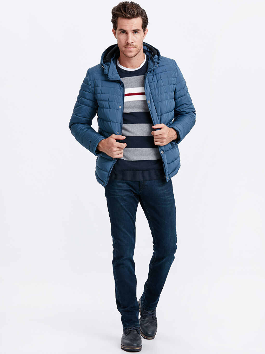 İndigo Standart Kalıp Dik Yaka Erkek Şişme Mont-4