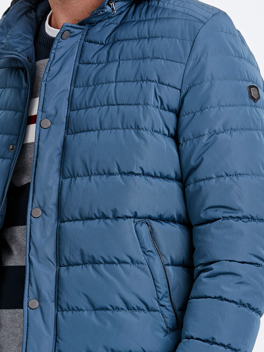 İndigo Standart Kalıp Dik Yaka Erkek Şişme Mont-5