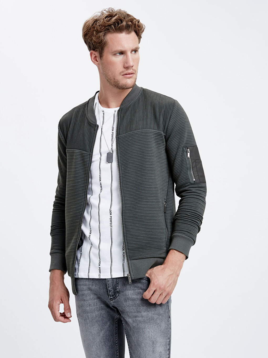 Koyu Yeşil Fermuarlı Sweatshirt