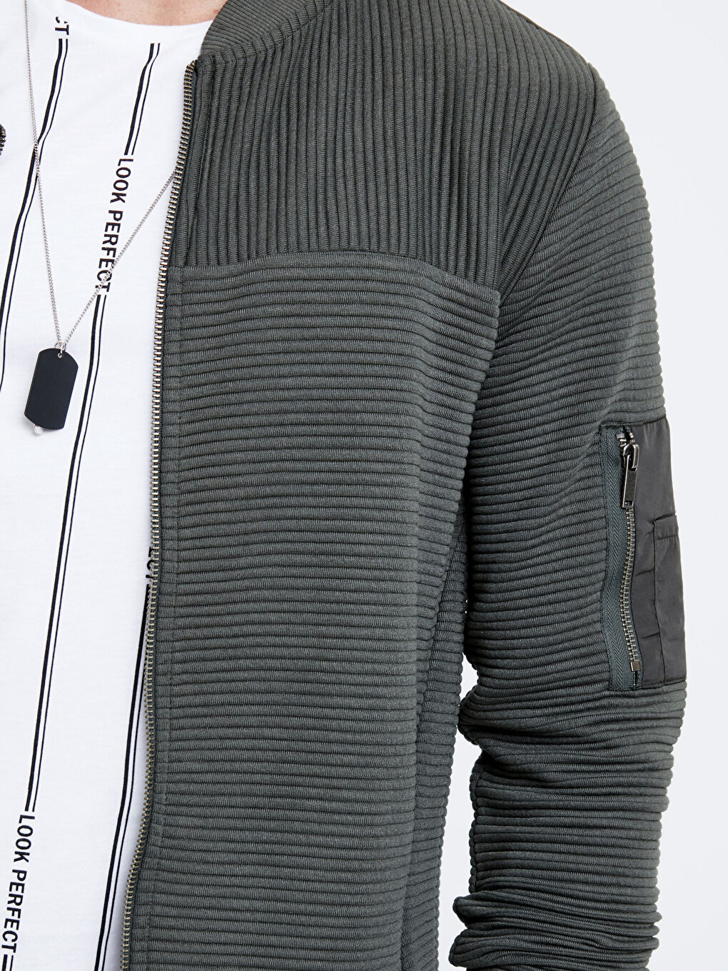 Koyu Yeşil Fermuarlı Sweatshirt-3