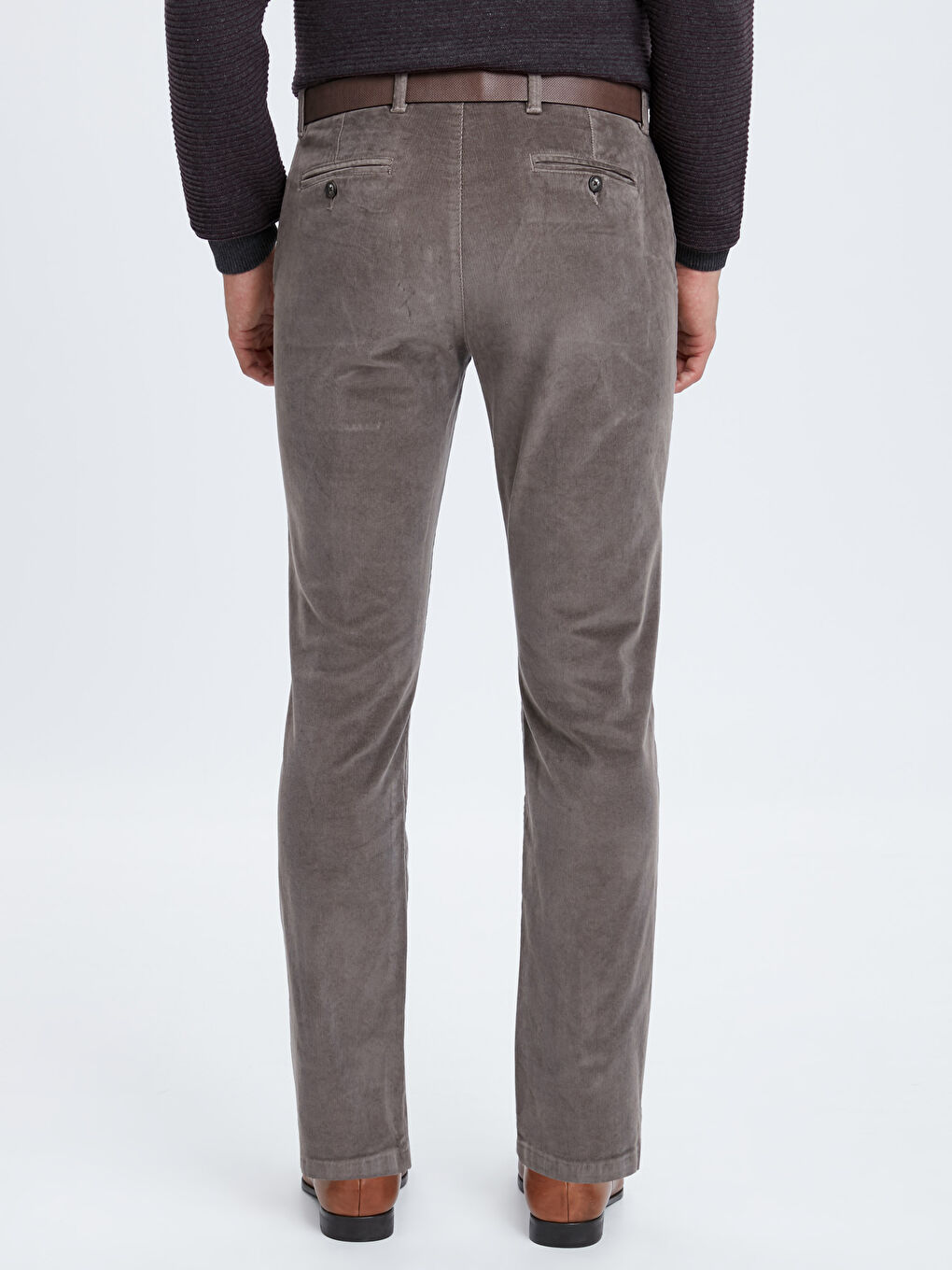 Kahverengi Standart Kalıp Kadife Erkek Pantolon-2